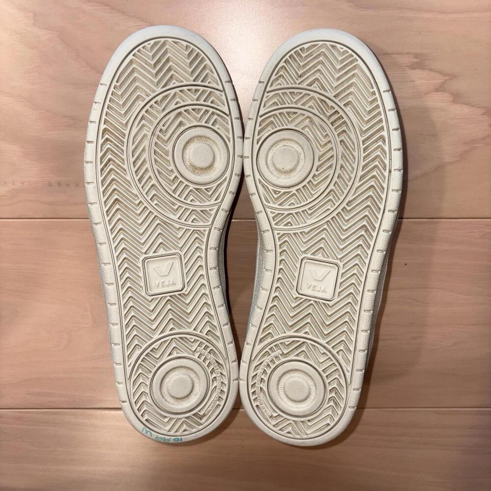 Veja V-10 Leather Sneaker in White with Navy V and Red Heel - Picture 8 of 8